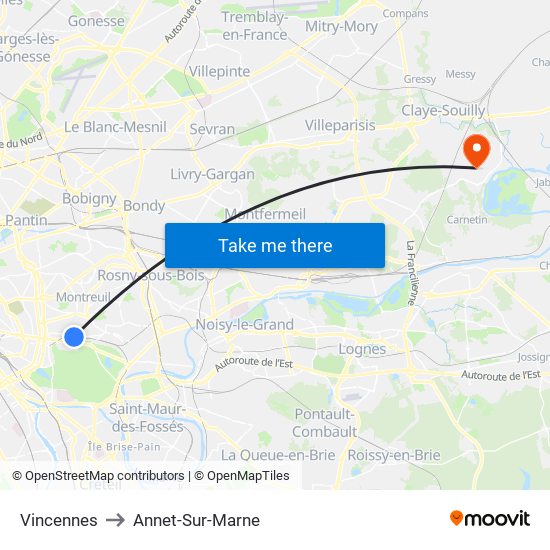 Vincennes to Annet-Sur-Marne map