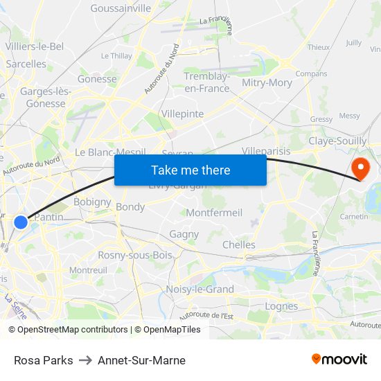 Rosa Parks to Annet-Sur-Marne map