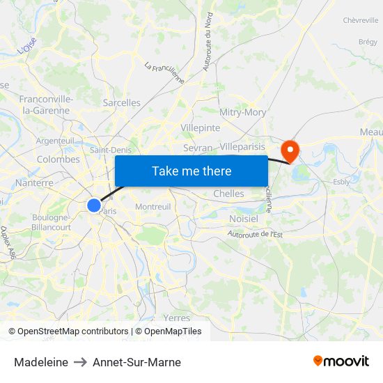 Madeleine to Annet-Sur-Marne map