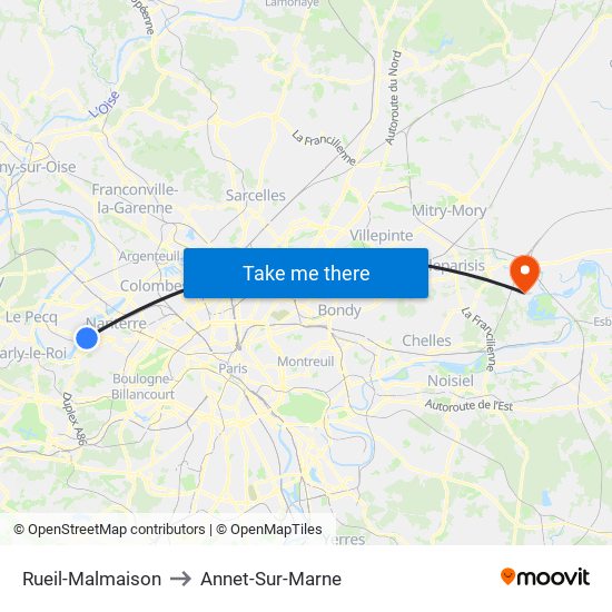 Rueil-Malmaison to Annet-Sur-Marne map