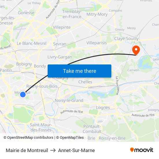 Mairie de Montreuil to Annet-Sur-Marne map