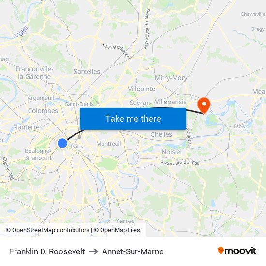 Franklin D. Roosevelt to Annet-Sur-Marne map