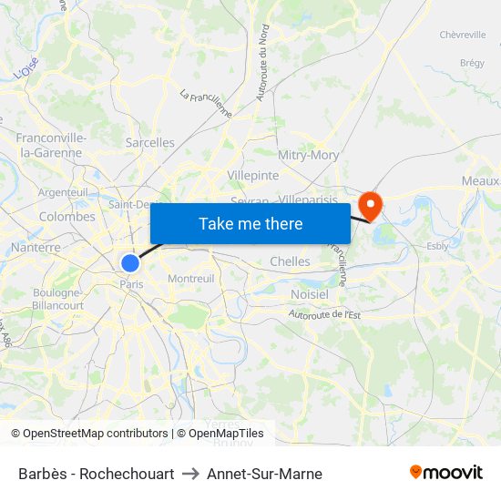 Barbès - Rochechouart to Annet-Sur-Marne map
