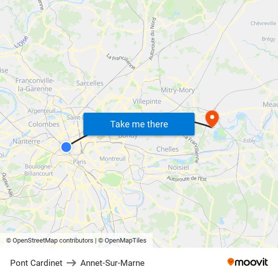 Pont Cardinet to Annet-Sur-Marne map