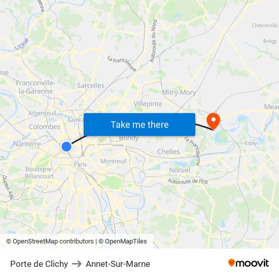 Porte de Clichy to Annet-Sur-Marne map