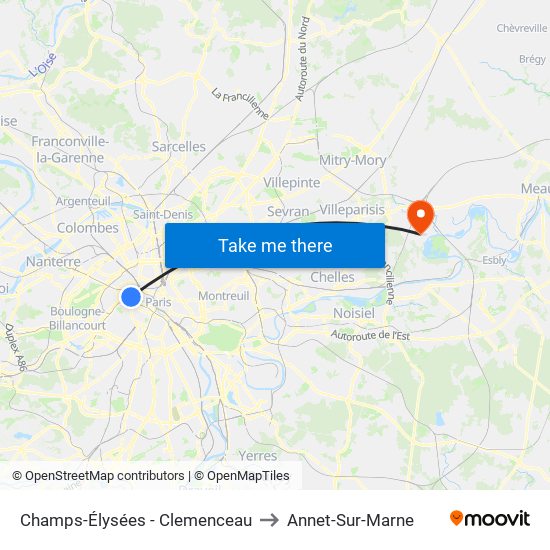 Champs-Élysées - Clemenceau to Annet-Sur-Marne map
