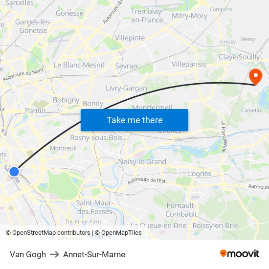 Van Gogh to Annet-Sur-Marne map
