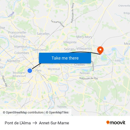 Pont de L'Alma to Annet-Sur-Marne map