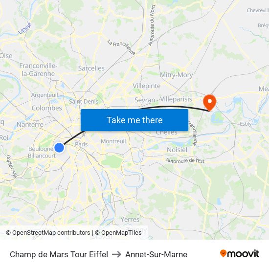 Champ de Mars Tour Eiffel to Annet-Sur-Marne map