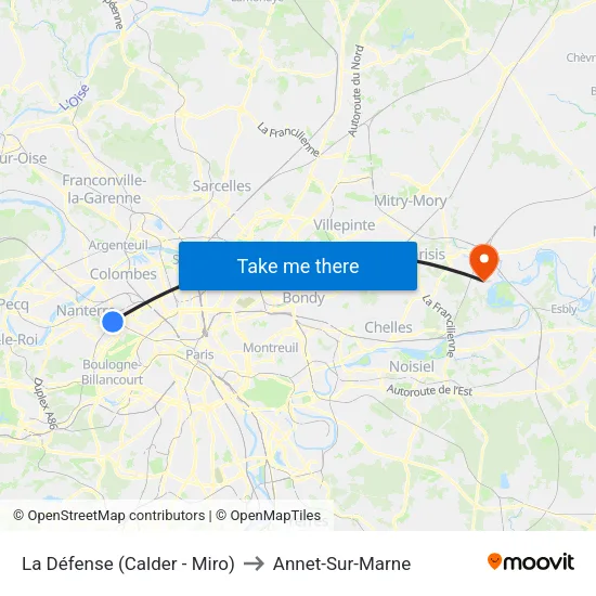 La Défense (Calder - Miro) to Annet-Sur-Marne map