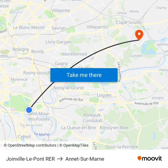 Joinville-Le-Pont RER to Annet-Sur-Marne map