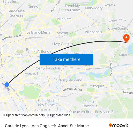 Gare de Lyon - Van Gogh to Annet-Sur-Marne map