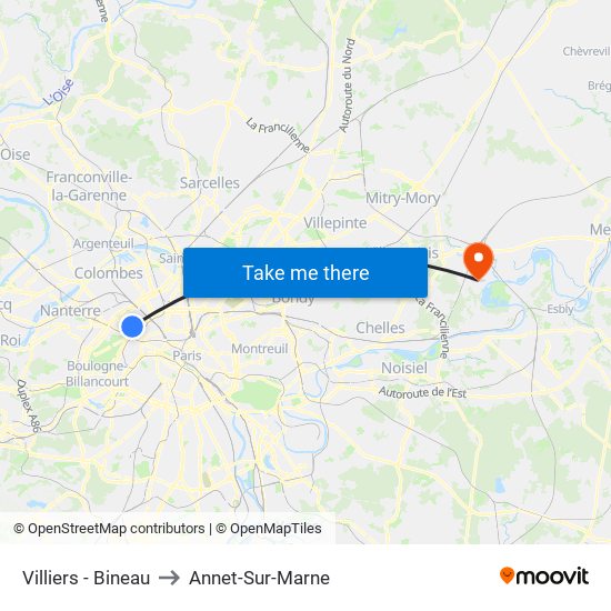 Villiers - Bineau to Annet-Sur-Marne map