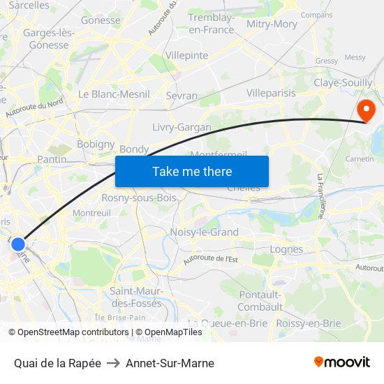 Quai de la Rapée to Annet-Sur-Marne map