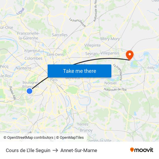 Cours de L'Ile Seguin to Annet-Sur-Marne map