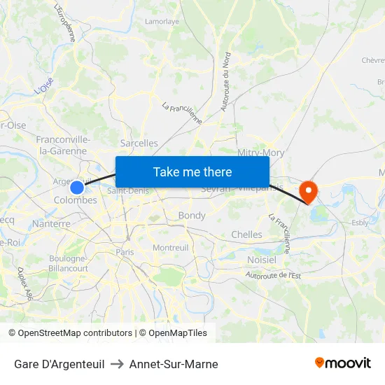 Gare D'Argenteuil to Annet-Sur-Marne map