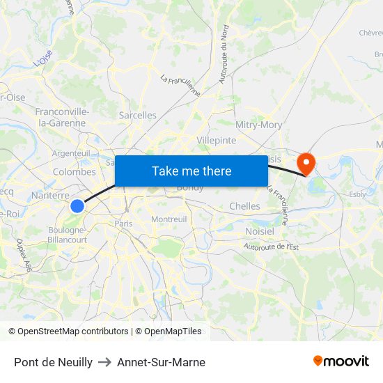 Pont de Neuilly to Annet-Sur-Marne map