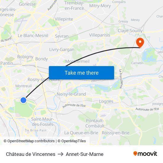 Château de Vincennes to Annet-Sur-Marne map