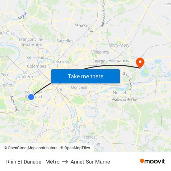 Rhin Et Danube - Métro to Annet-Sur-Marne map