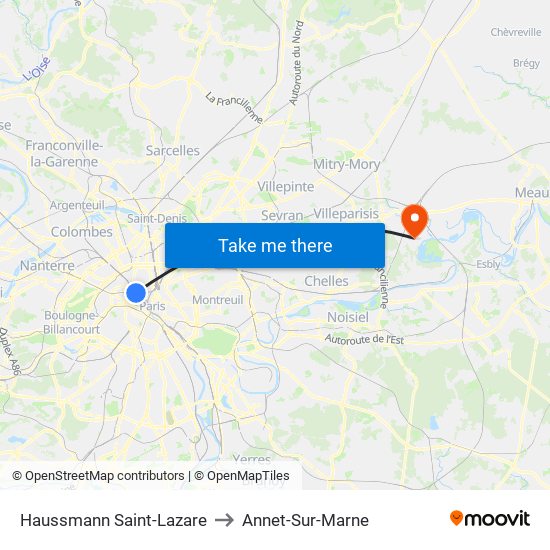 Haussmann Saint-Lazare to Annet-Sur-Marne map