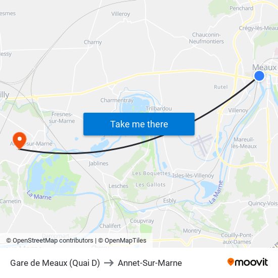 Gare de Meaux (Quai D) to Annet-Sur-Marne map