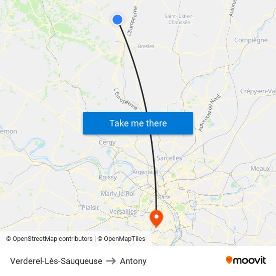 Verderel-Lès-Sauqueuse to Antony map