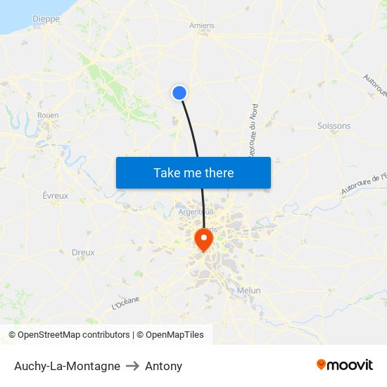 Auchy-La-Montagne to Antony map