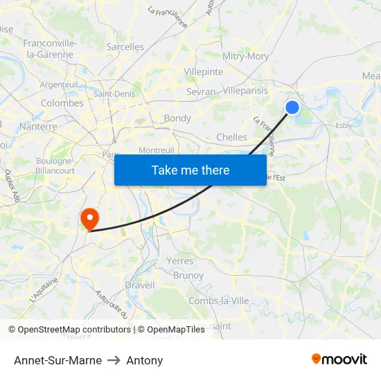 Annet-Sur-Marne to Antony map