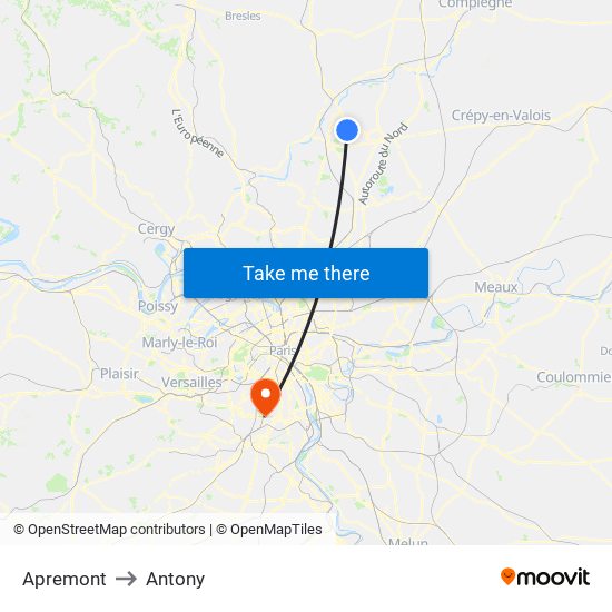 Apremont to Antony map