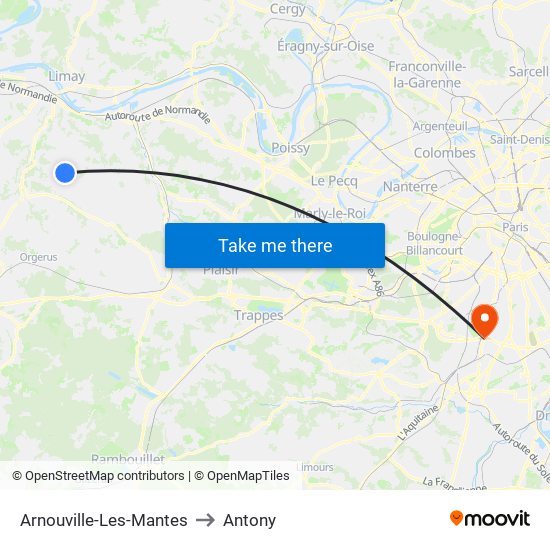 Arnouville-Les-Mantes to Antony map