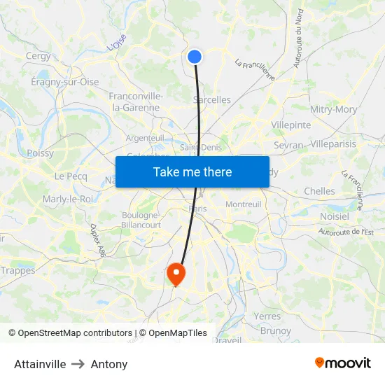 Attainville to Antony map