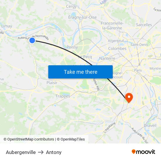 Aubergenville to Antony map
