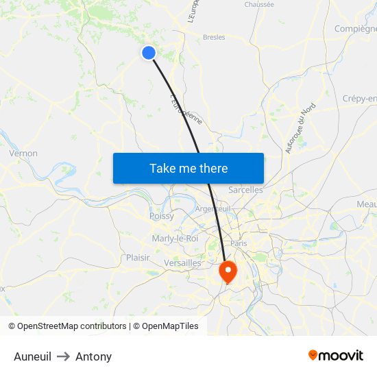 Auneuil to Antony map