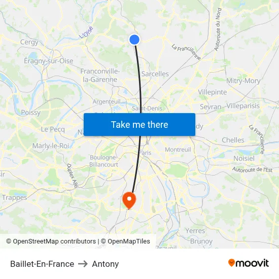 Baillet-En-France to Antony map