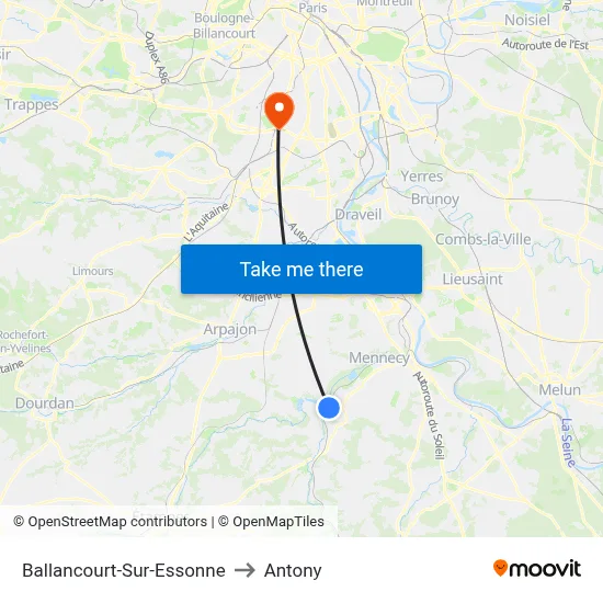 Ballancourt-Sur-Essonne to Antony map
