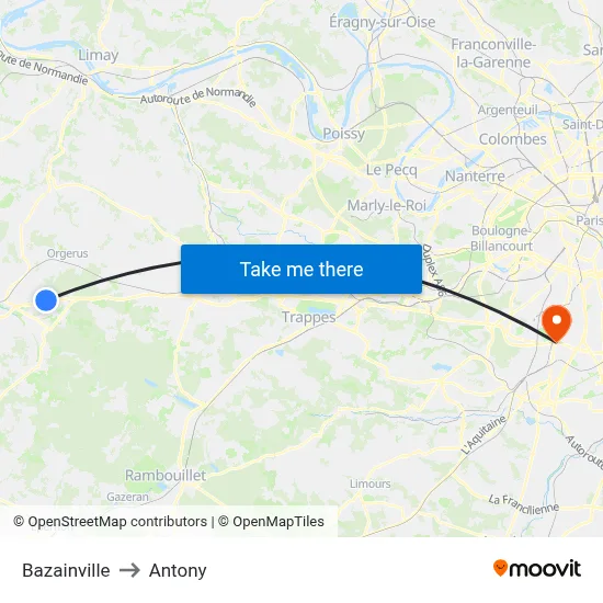 Bazainville to Antony map
