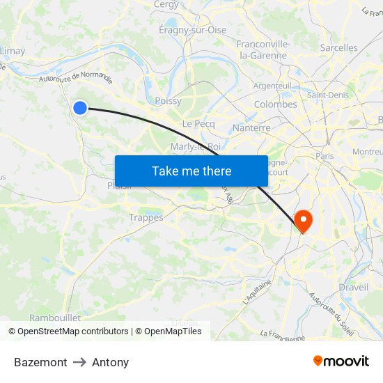 Bazemont to Antony map