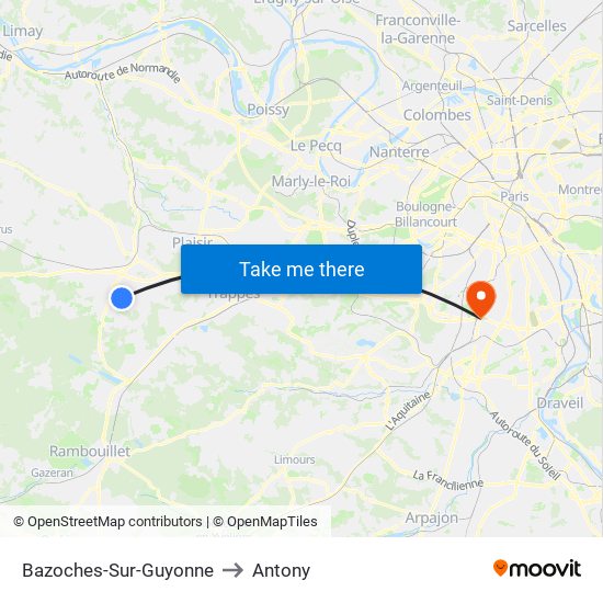 Bazoches-Sur-Guyonne to Antony map