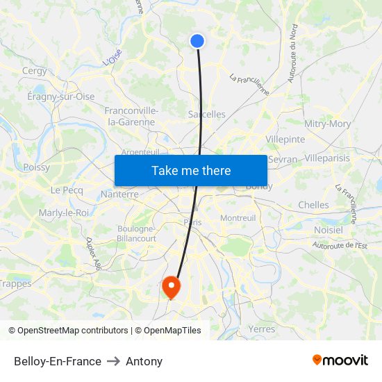 Belloy-En-France to Antony map