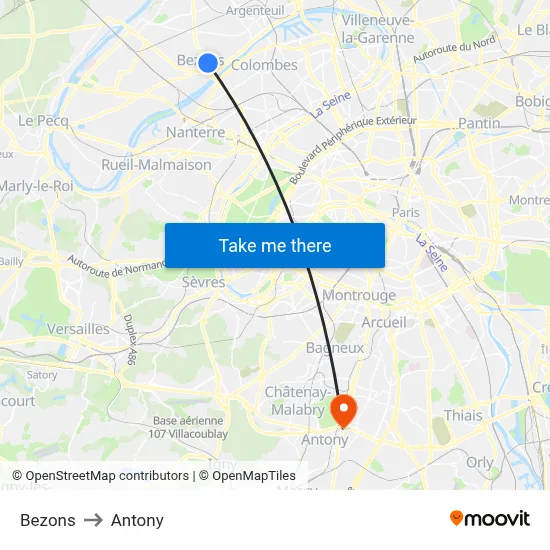 Bezons to Antony map