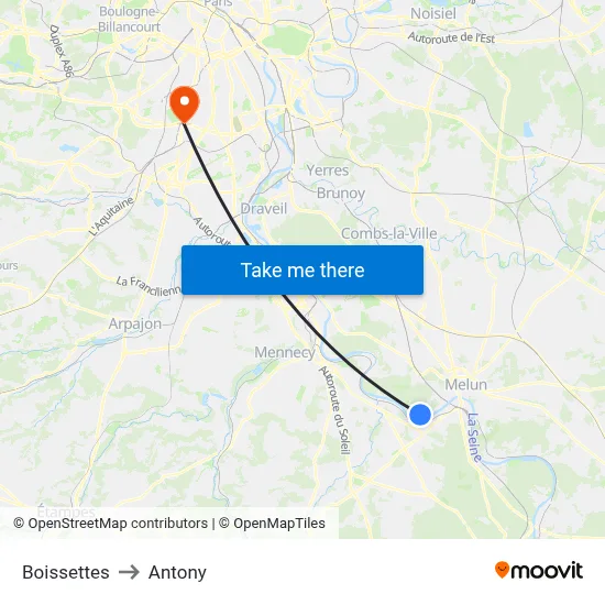 Boissettes to Antony map