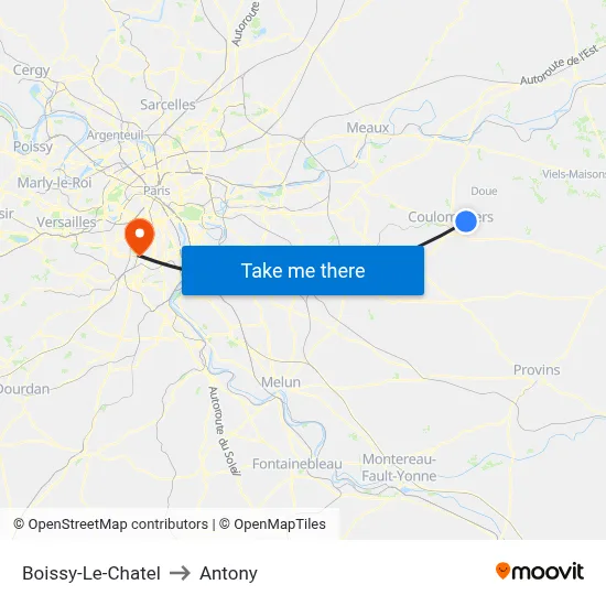Boissy-Le-Chatel to Antony map