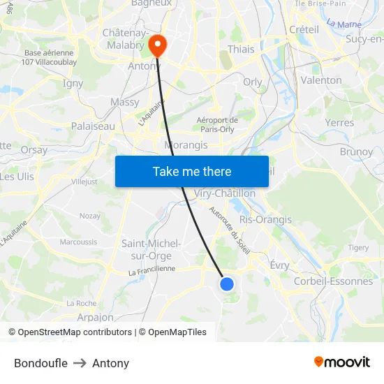 Bondoufle to Antony map