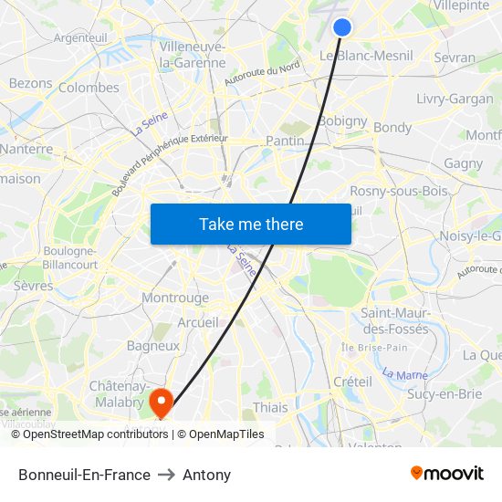 Bonneuil-En-France to Antony map