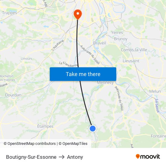 Boutigny-Sur-Essonne to Antony map