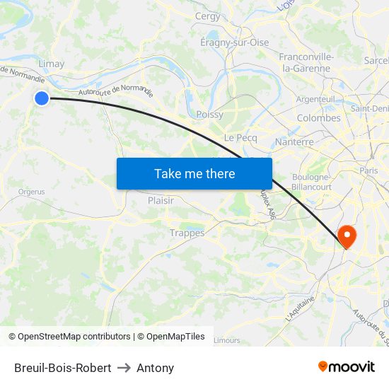 Breuil-Bois-Robert to Antony map