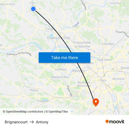 Brignancourt to Antony map