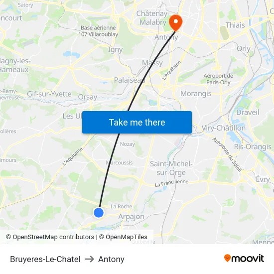 Bruyeres-Le-Chatel to Antony map