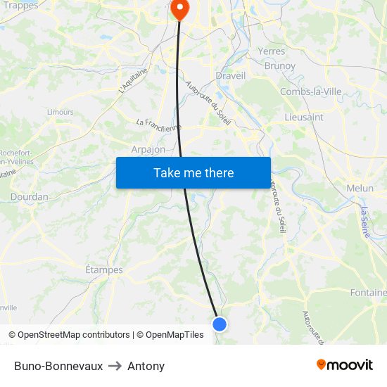Buno-Bonnevaux to Antony map