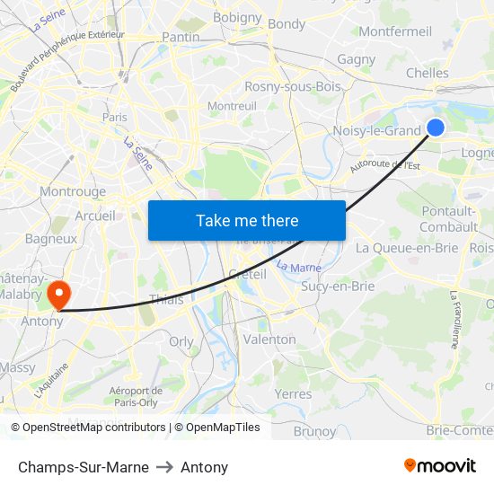 Champs-Sur-Marne to Antony map